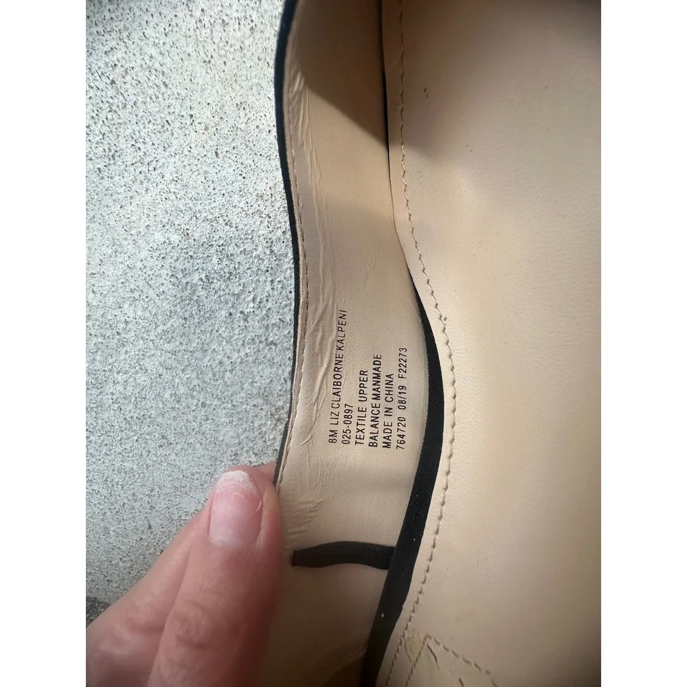 Liz Claiborne Kalpeni Pumps Womens 8 Black Good Block Heel Round Toe Textile